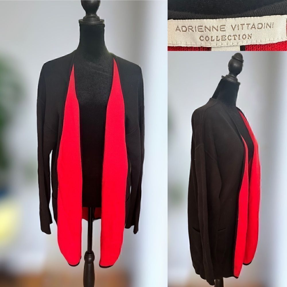 Adrienne Vittadini Open Front Cardigan Sweater Pockets Size S